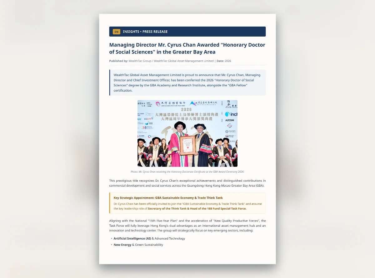 Managing Director Mr. Cyrus Chan Awarded "Greater Bay Area Honorary Doctorate"